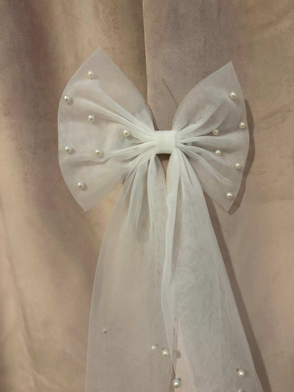 Sheer Bow Hair Clip with Pearls